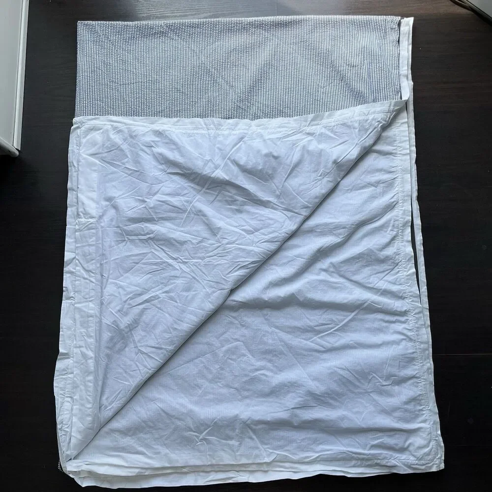 West Elm Twin Duvet Cover Coastal Seersucker Stripes 100% Cotton Button Closure